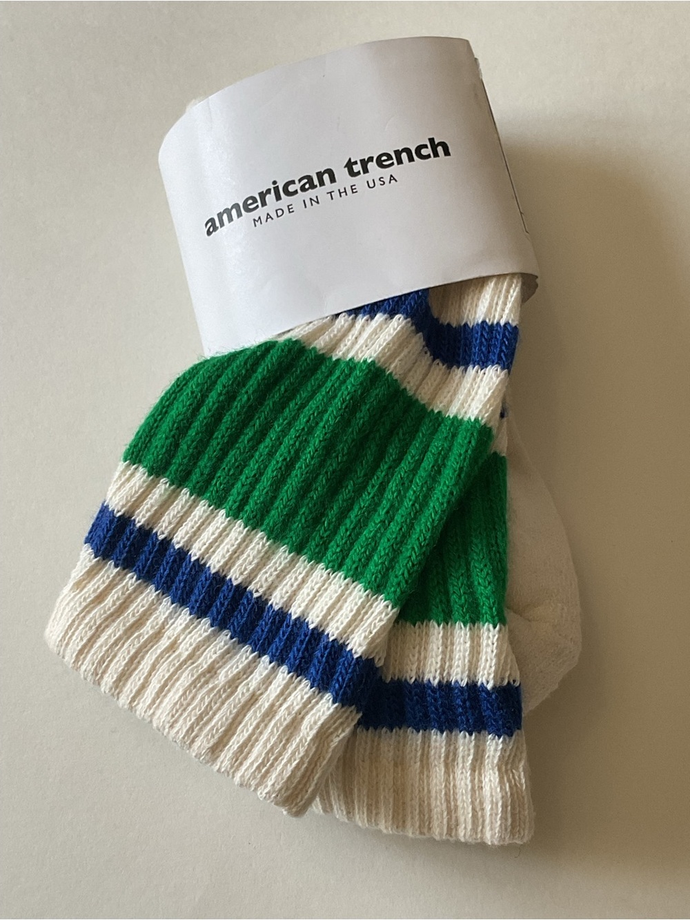 AMERICAN TRENCH RETRO STRIPE COTTON CREW SOCKS KELLY GREEN AND ROYAL UNISEX NWT
